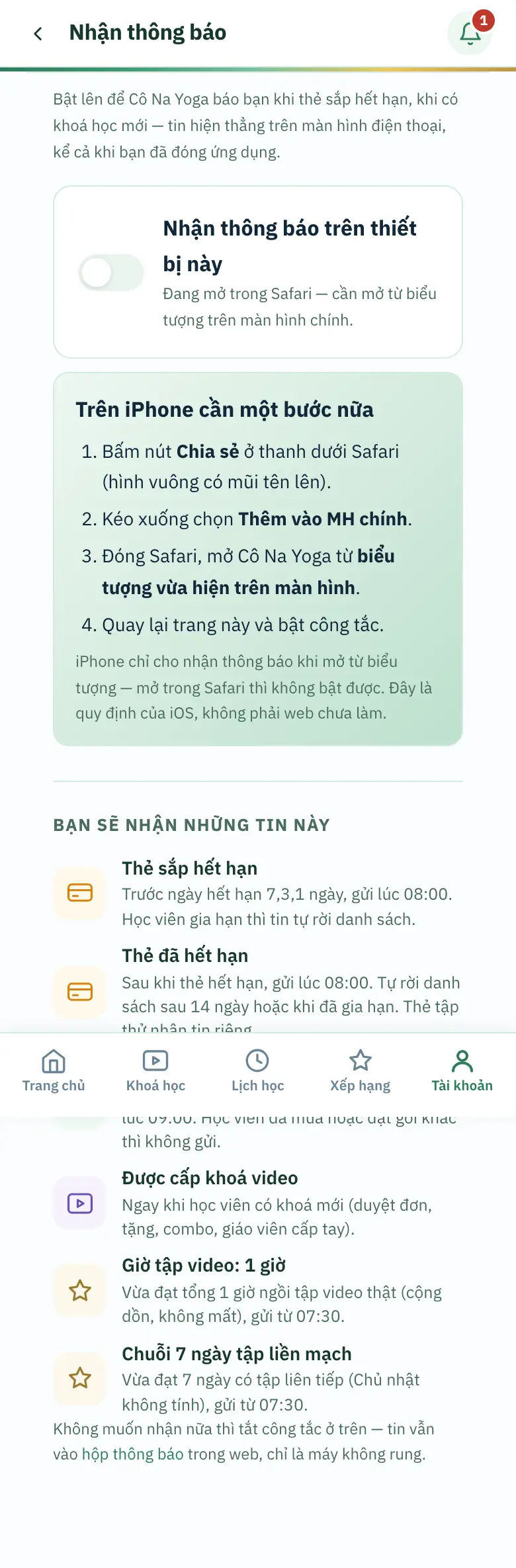 iPhone mở trong Safari: công tắc mờ, khung Trên iPhone cần một bước nữa